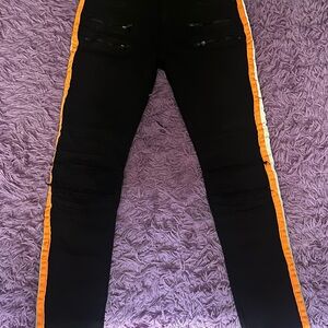 Black Jeans with Orange & White Relflective Stripes